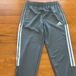 adidas boys  Grey athletic pants with White Side Stripes
